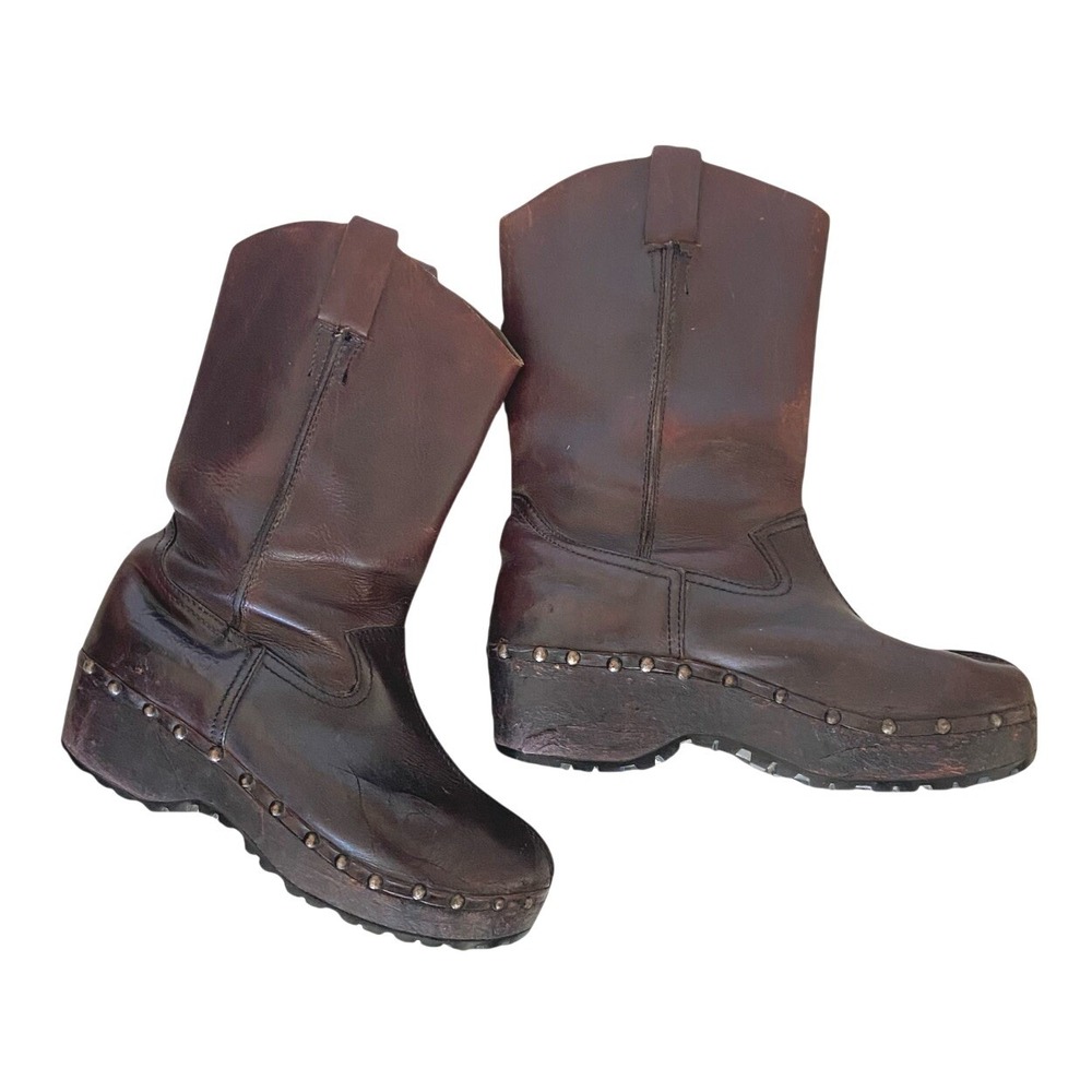 Vintage Rare Unique KASTINGER Wood‎ Leather Clog Boots Hiking Mens 10.5